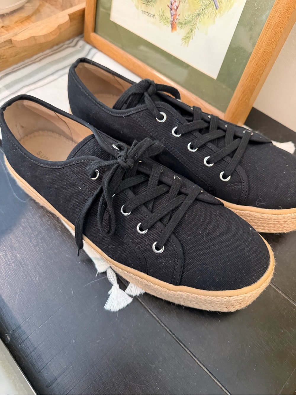 Sun & Stone Black Canvas Lace-Up Sneakers with Espadrille Sole Sz 11 s8